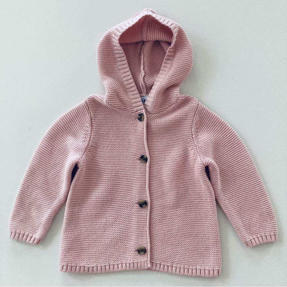 Old Navy Baby Girl 18-24 Months Pink Hooded Cardigan Sweater Buttons